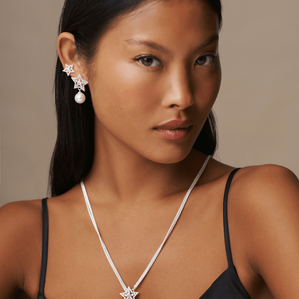 Orelia Crystal Star & Pearl Drop Earrings