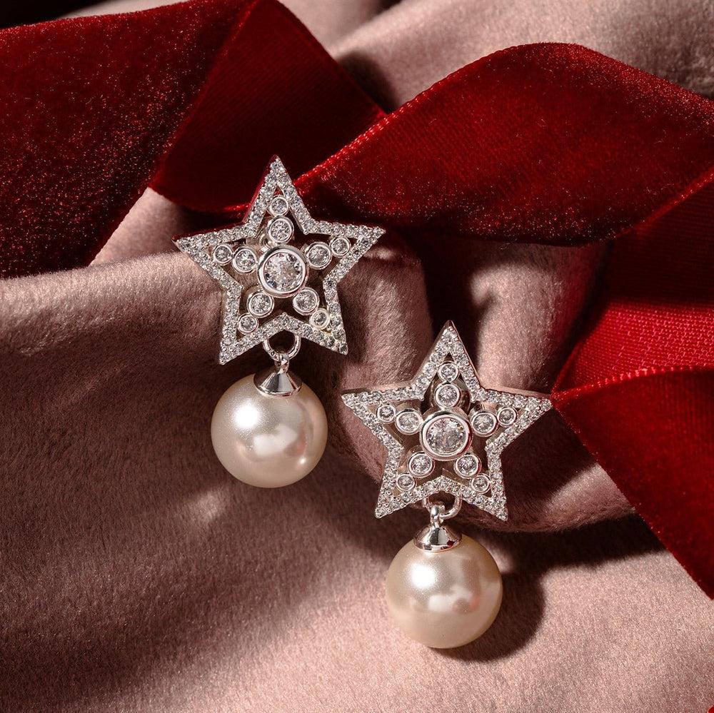 Orelia Crystal Star & Pearl Drop Earrings