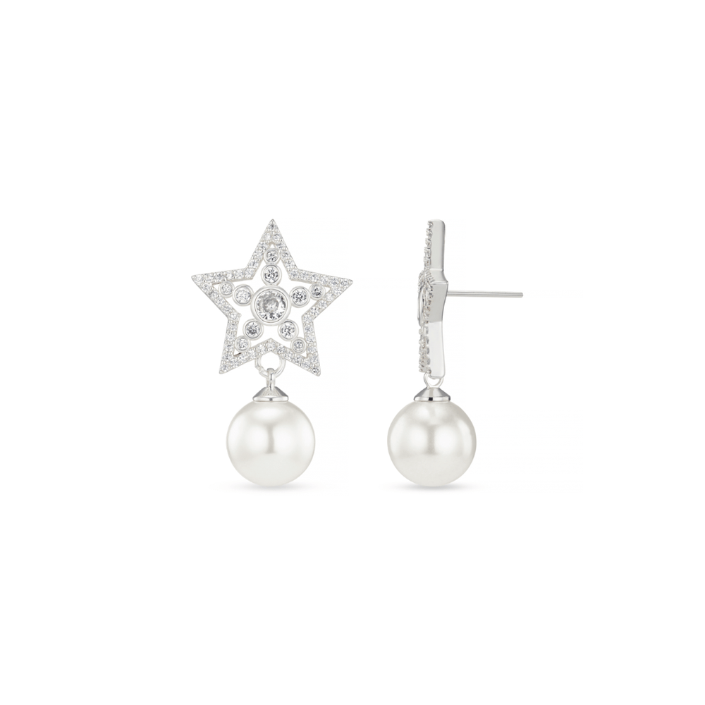 orelia Crystal Star & Pearl Drop Earrings