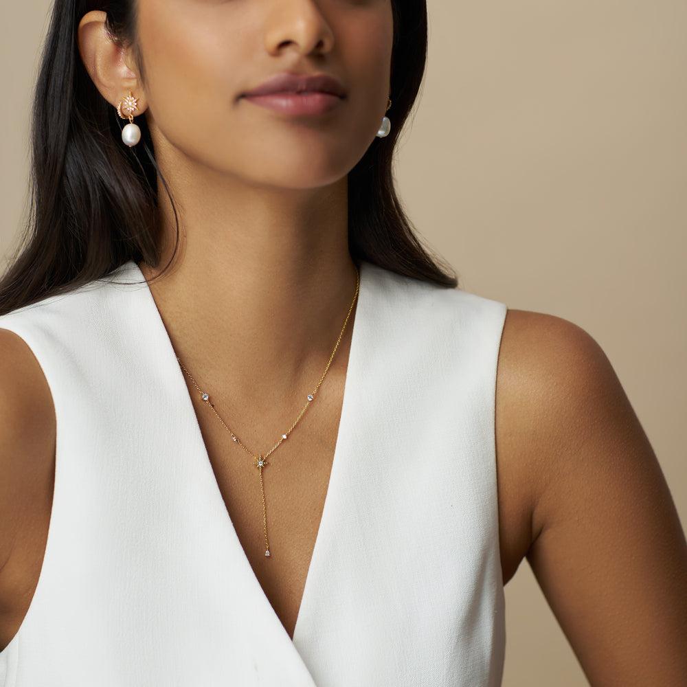 Orelia Crystal & Starburst Fine Lariat Necklace