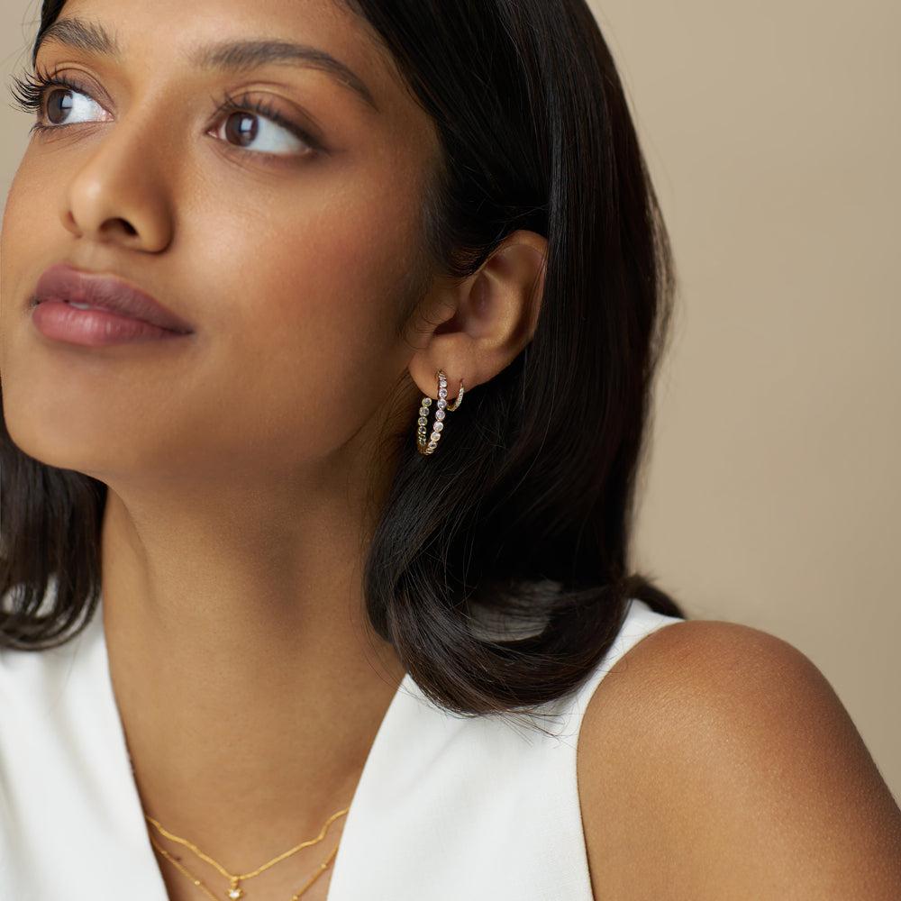 Orelia Crystal Tennis Mid-Size Hoop Earrings