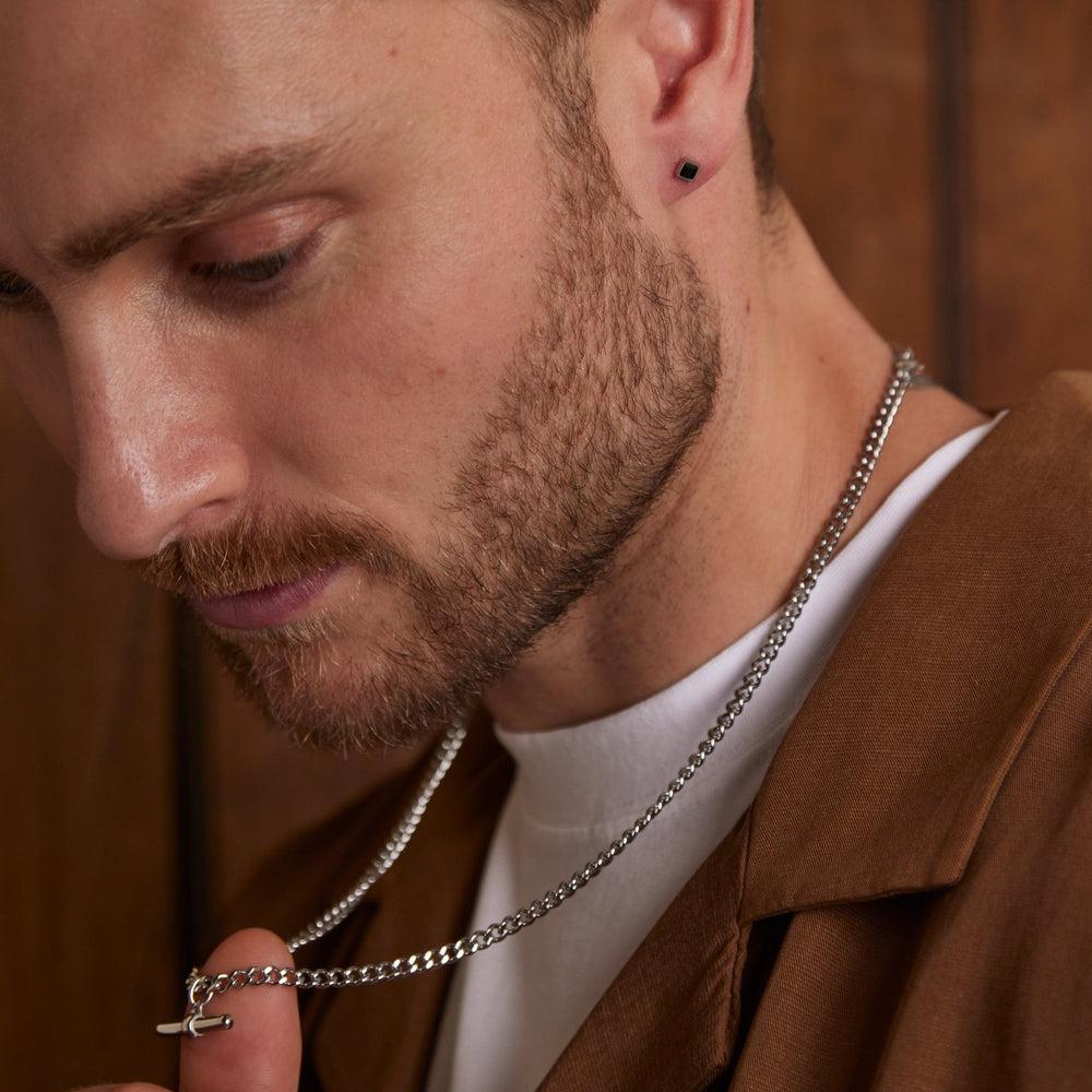 Orelia Curb Chain T-Bar Drop Necklace - Silver