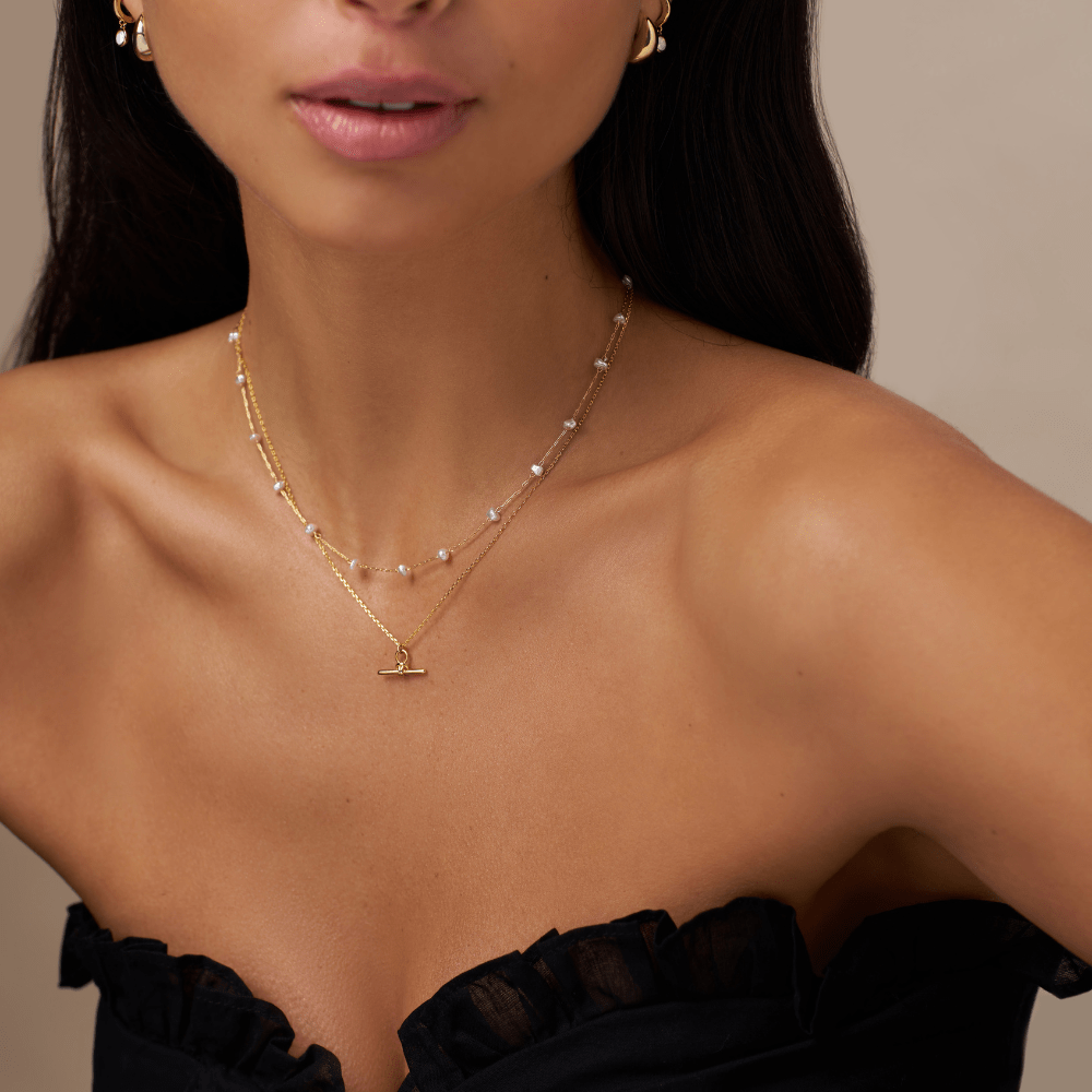 Orelia Dainty T-Bar & Pearl Layered Style Set