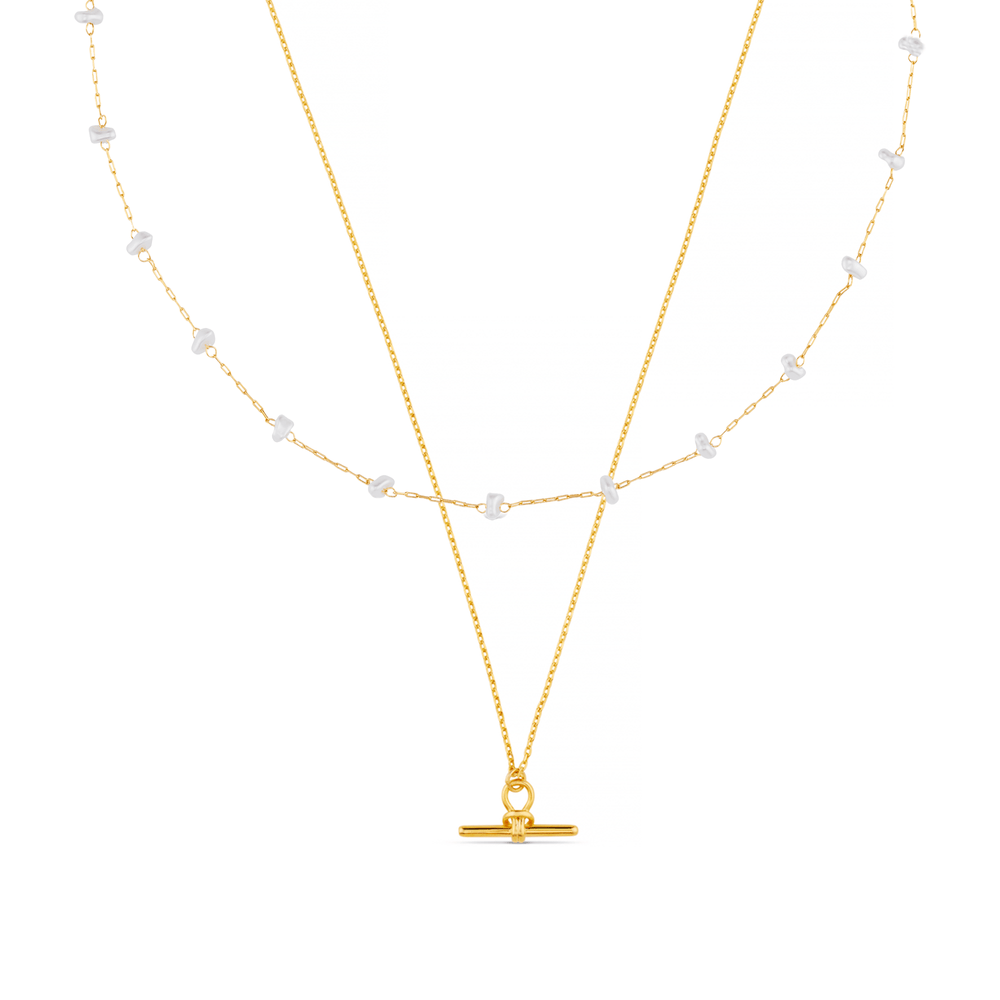 orelia Dainty T-Bar & Pearl Layered Style Set