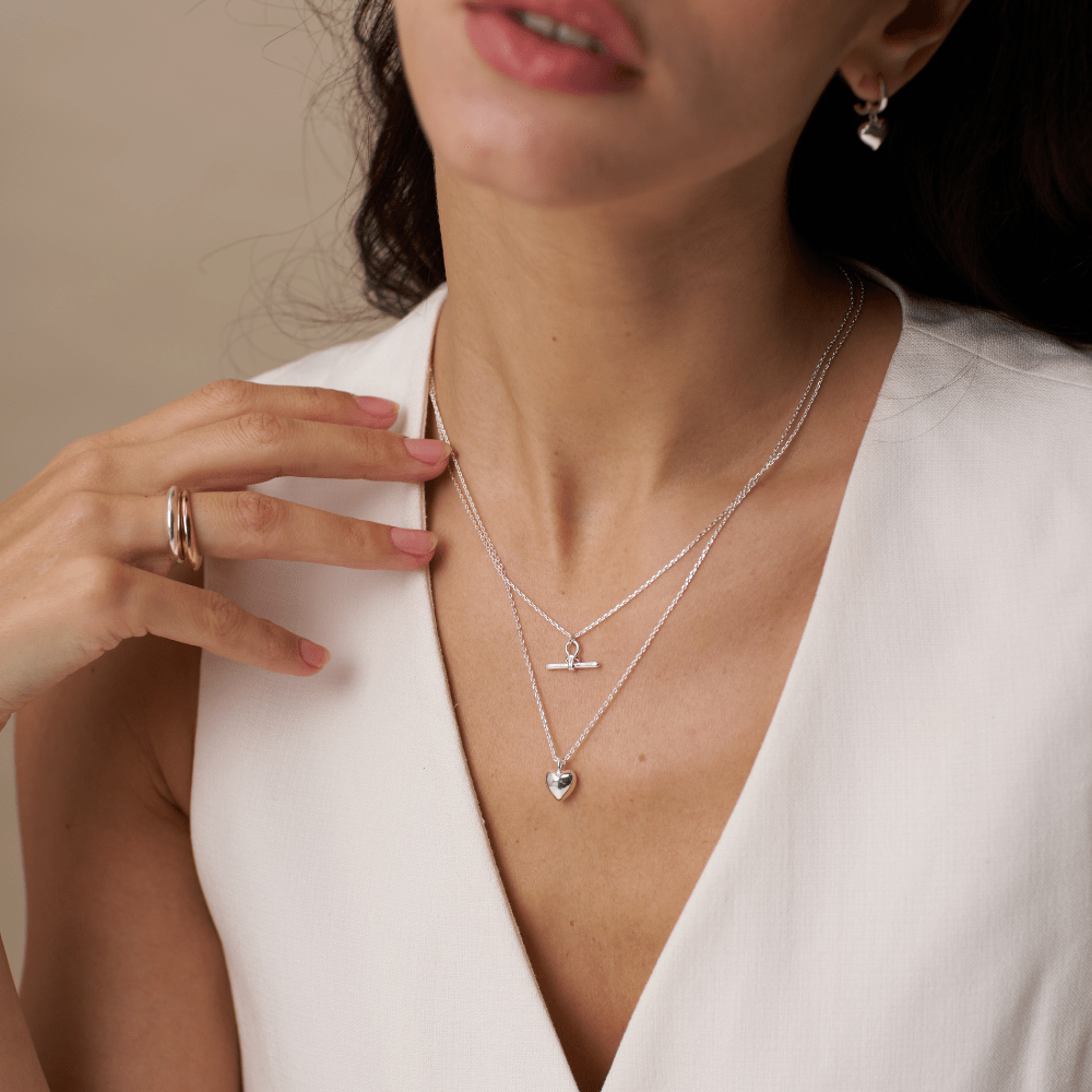 Orelia Domed Heart Charm Short Necklace - Silver