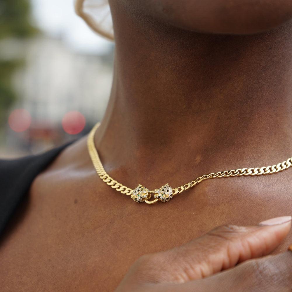 Orelia Double Pave Panther Necklace