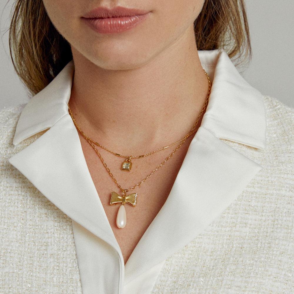 Orelia Embellished Bow Pearl Necklace