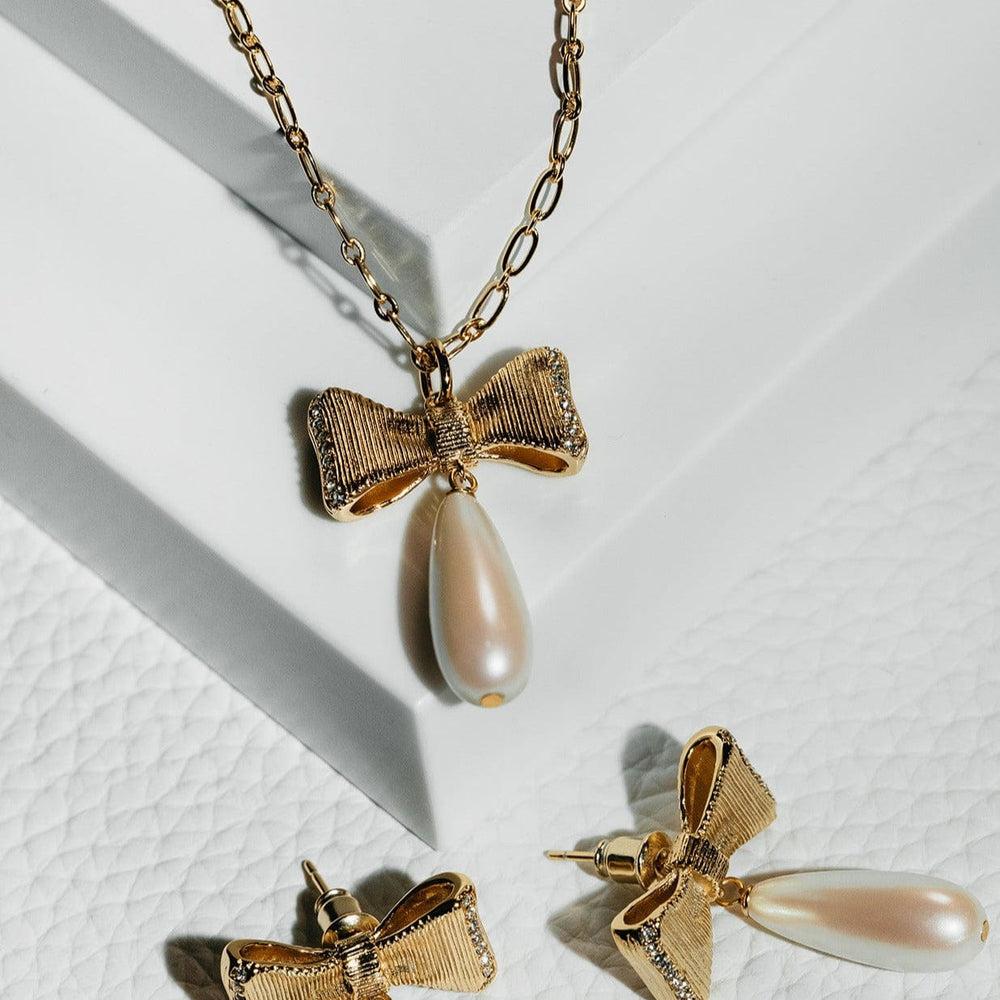 Orelia Embellished Bow Pearl Necklace
