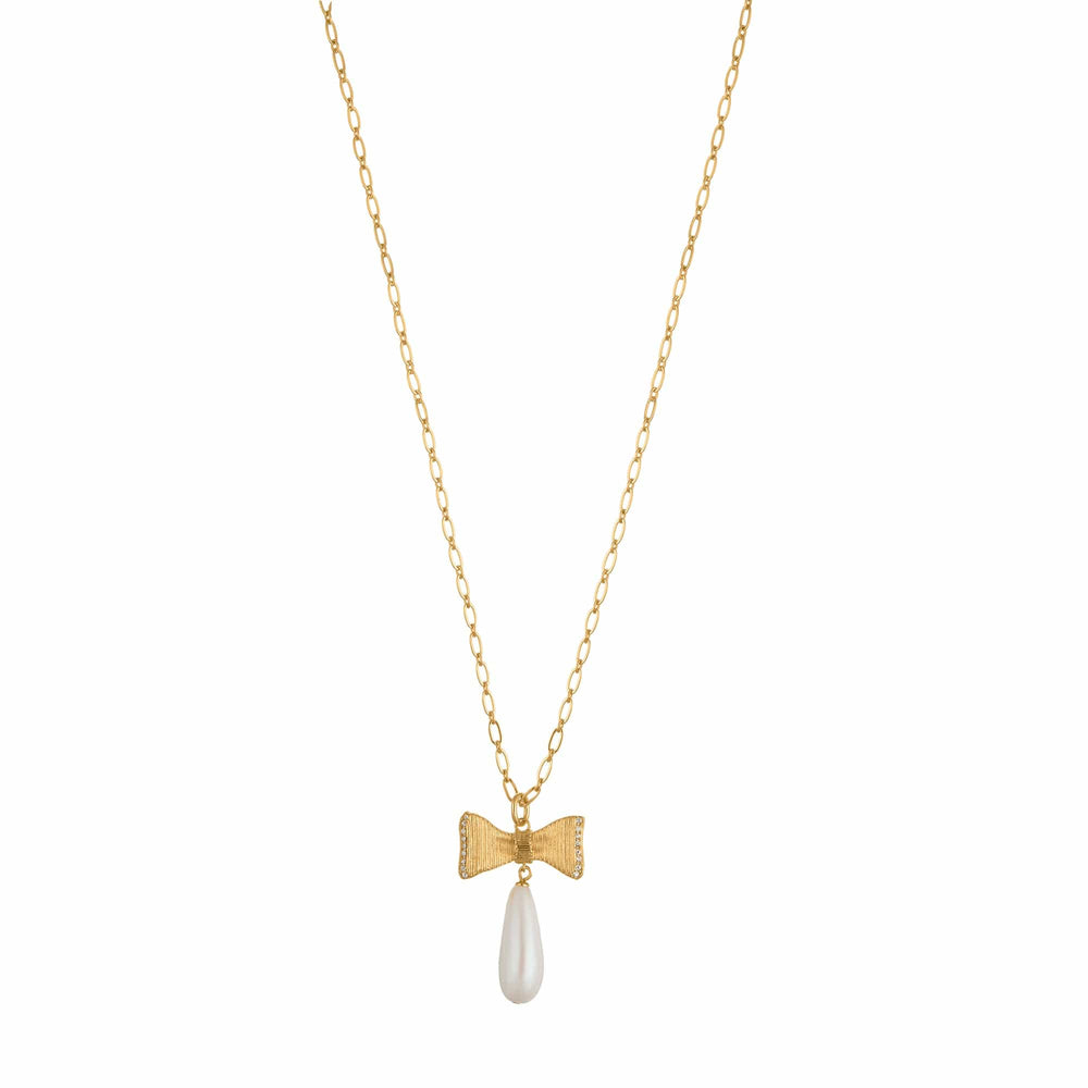 orelia Embellished Bow Pearl Necklace
