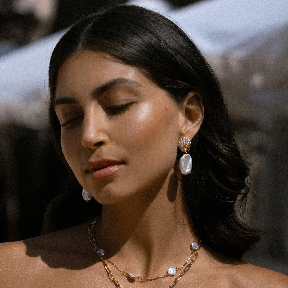 Orelia Embellished Shell & Pearl Drop Earrings