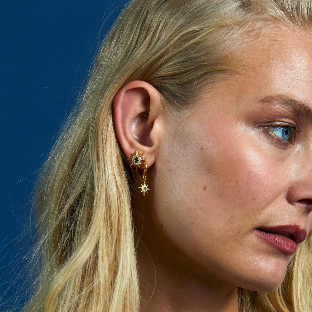 Orelia Emerald Starburst Pavé Huggie Hoop Earrings