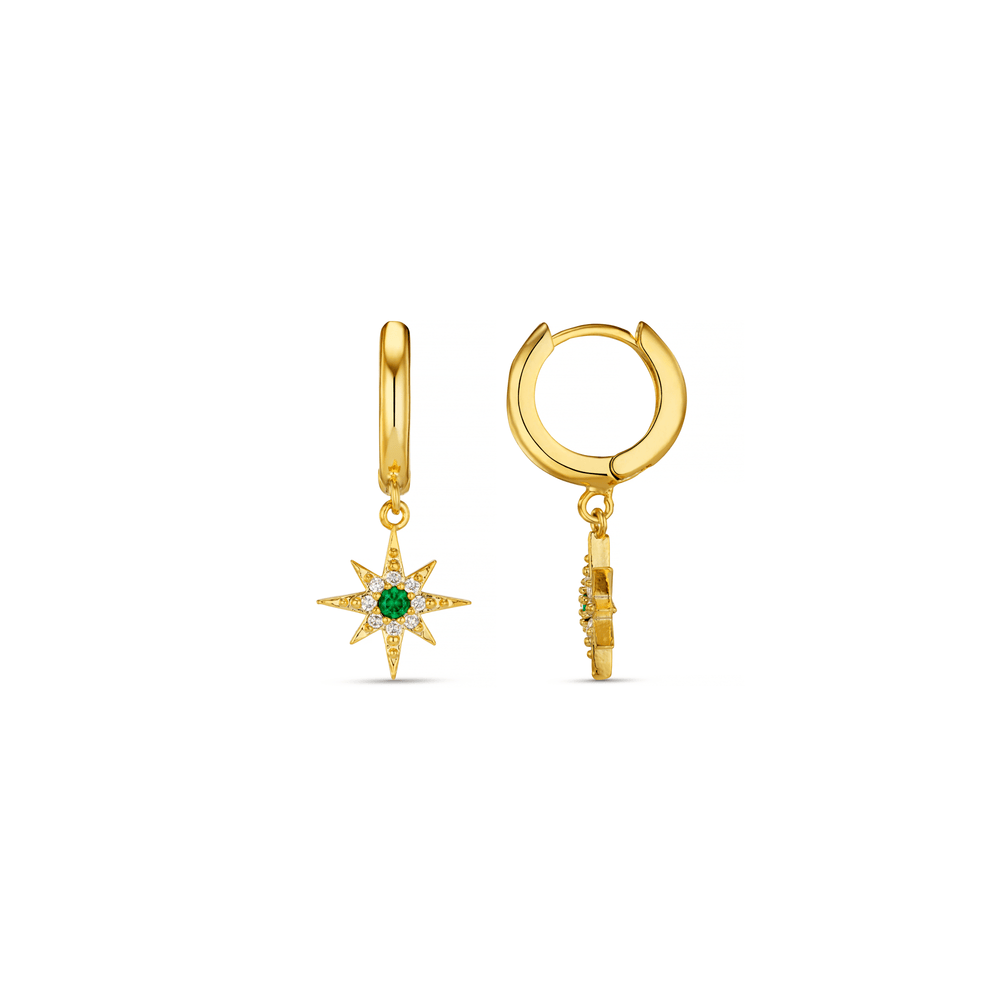 orelia Emerald Starburst Pavé Huggie Hoop Earrings