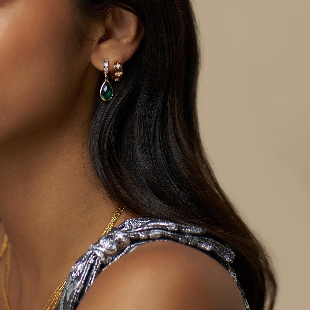 Orelia Emerald Teardrop Mini Micro Hoop Earrings