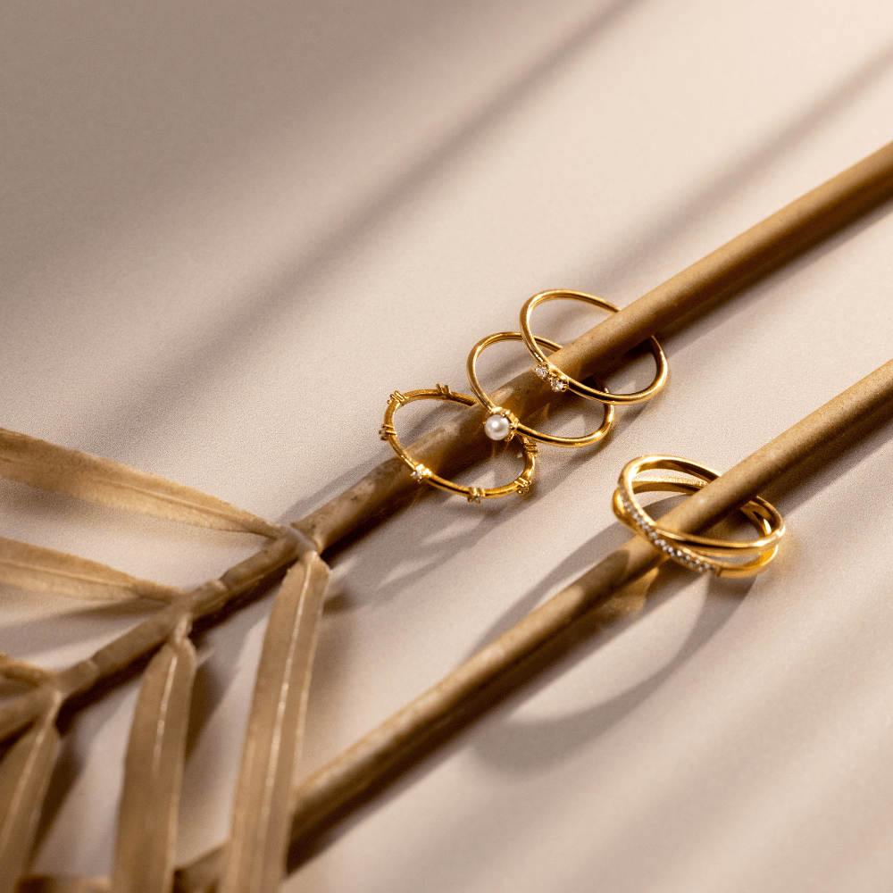 Orelia Fine Crystal & Pearl Ring Stacking Set