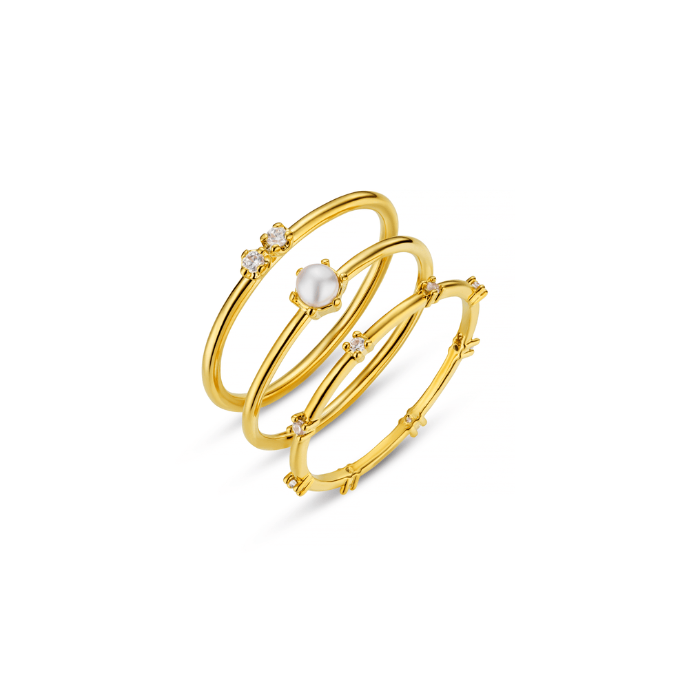 orelia Fine Crystal & Pearl Ring Stacking Set