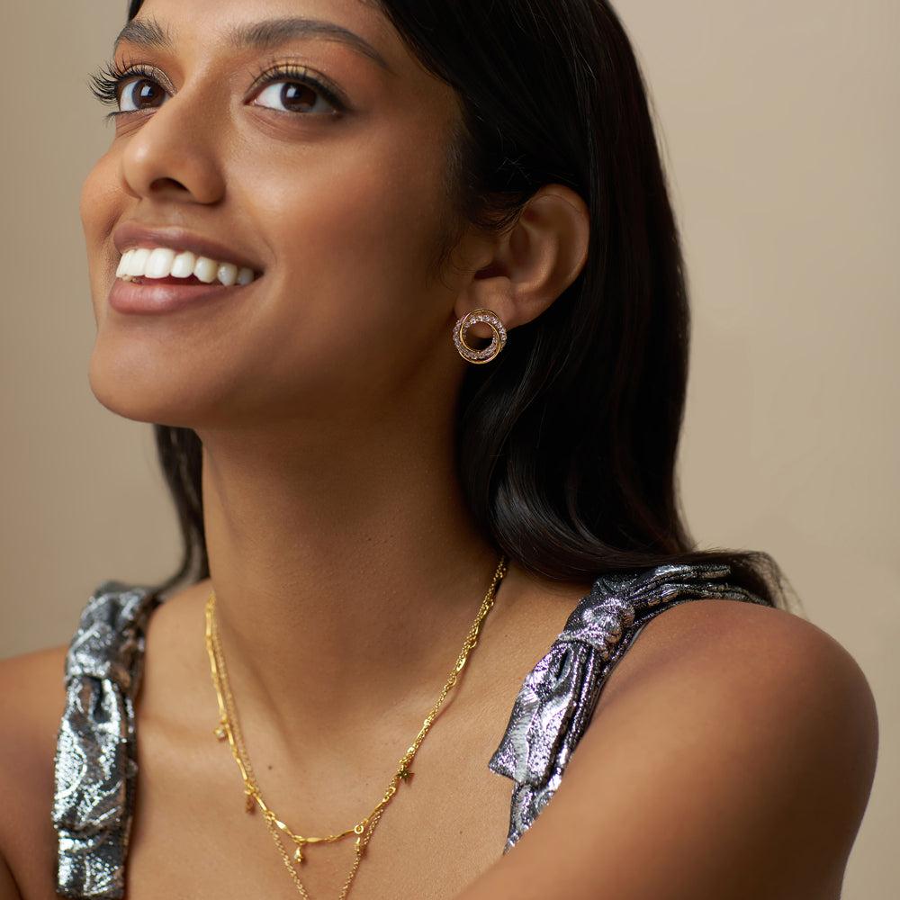 Orelia Interlocking Pavé Open Circle Stud Earrings