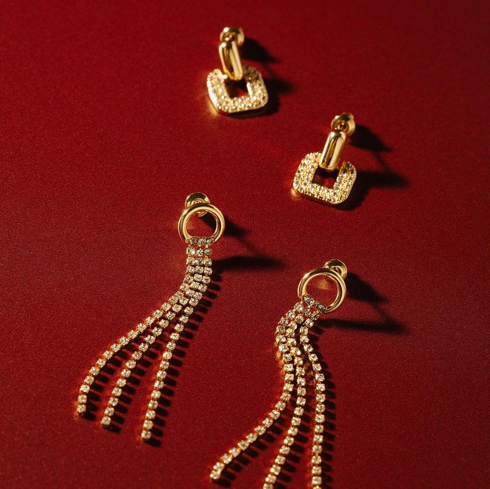 Orelia Interlocking Pave Square Earrings