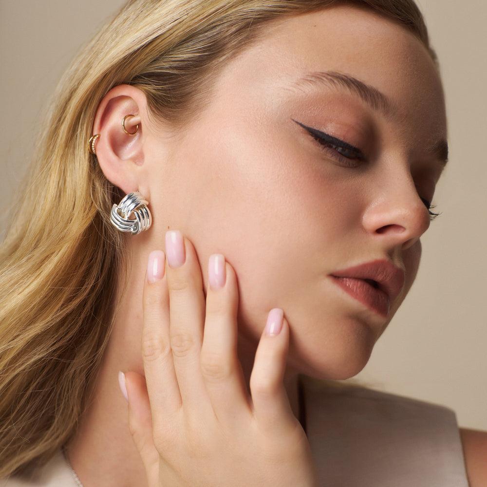 Orelia Interlocking Statement Stud Earrings Silver