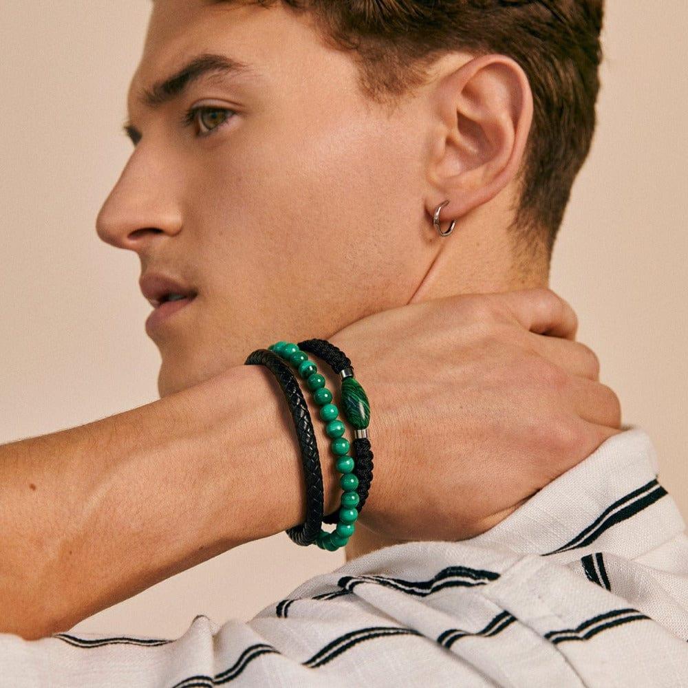 Orelia Leather & Malachite Bead 2-Row Bracelet