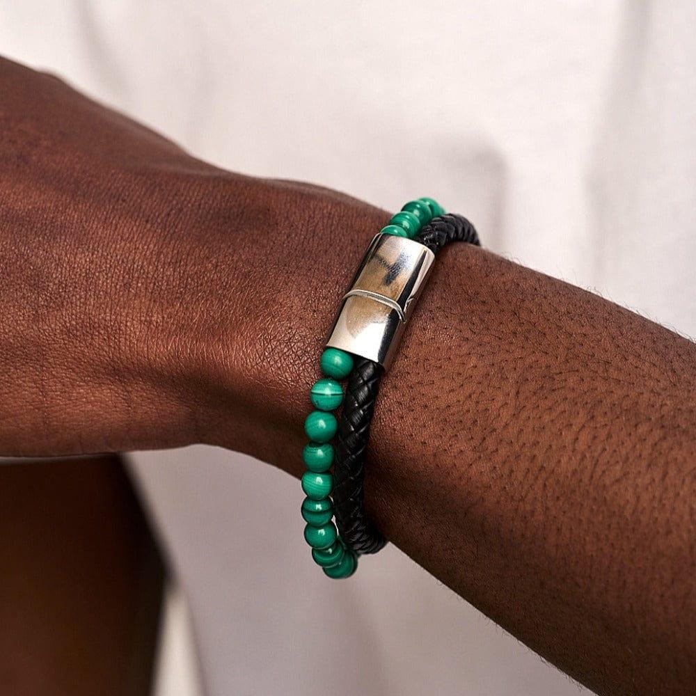Orelia Leather & Malachite Bead 2-Row Bracelet