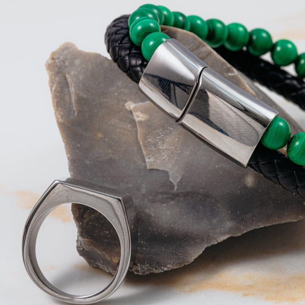 Orelia Leather & Malachite Bead 2-Row Bracelet