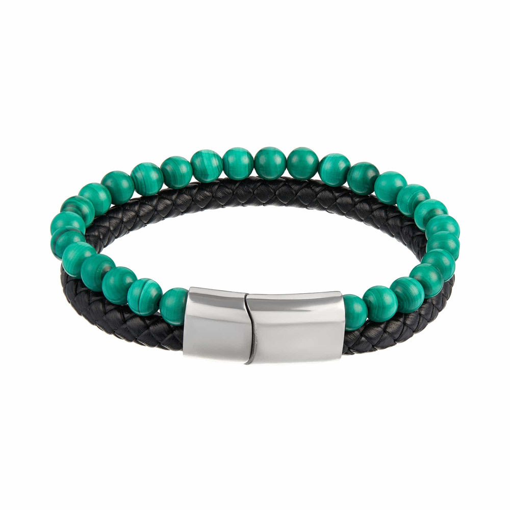 orelia Leather & Malachite Bead 2-Row Bracelet