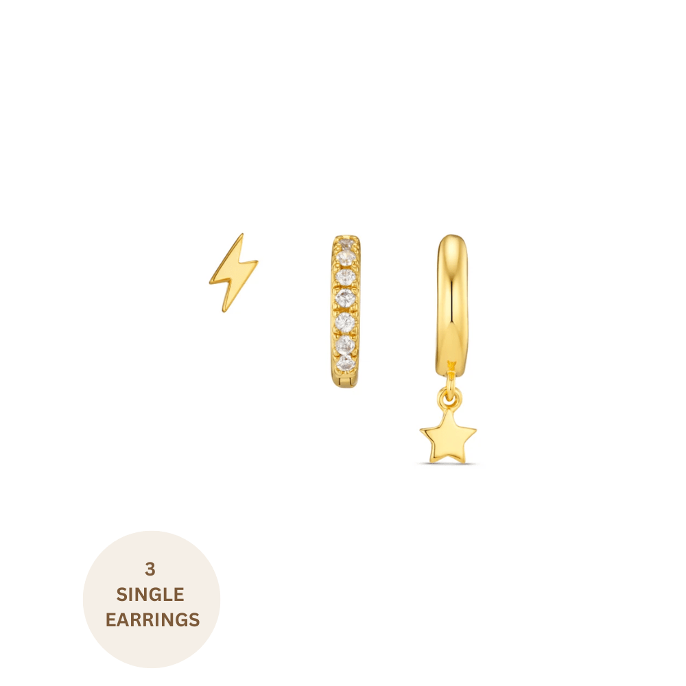 orelia Lightning & Star Ear Stacking Set - Gold