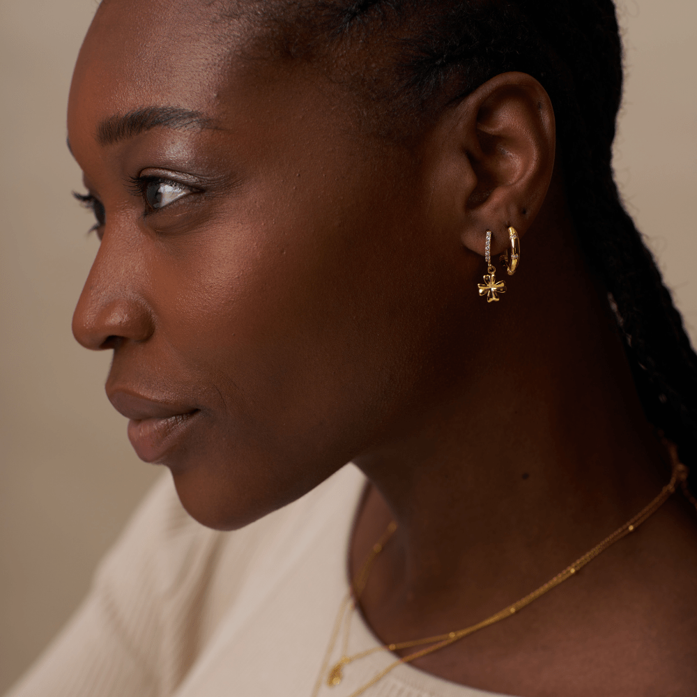 Orelia Lucky Clover Charm Pave Hoop Earrings