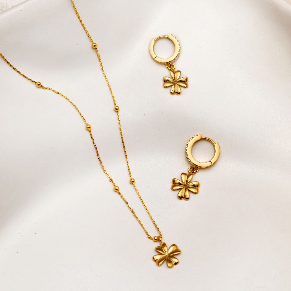 Orelia Lucky Clover Charm Pave Hoop Earrings