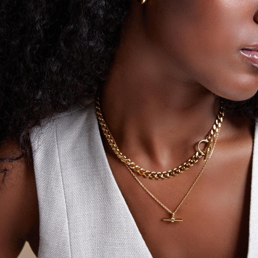 Orelia LUXE Flat Curb T-Bar Necklace - Gold