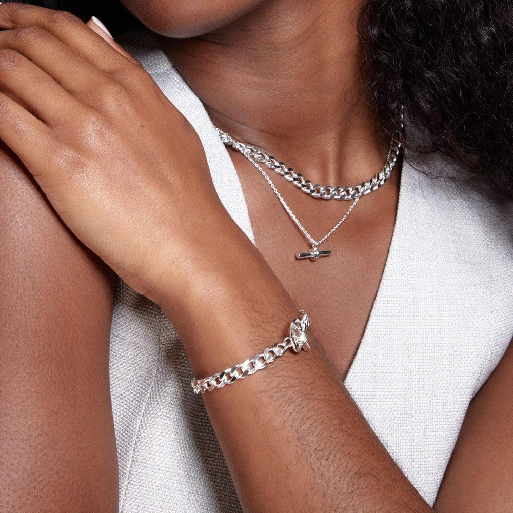 Orelia LUXE Flat Curb T-Bar Necklace - Silver