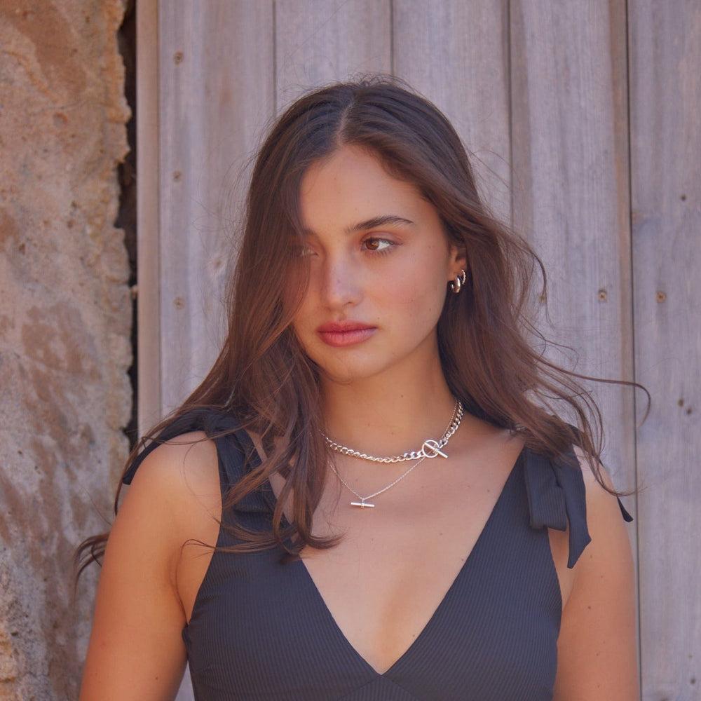 Orelia LUXE Flat Curb T-Bar Necklace - Silver