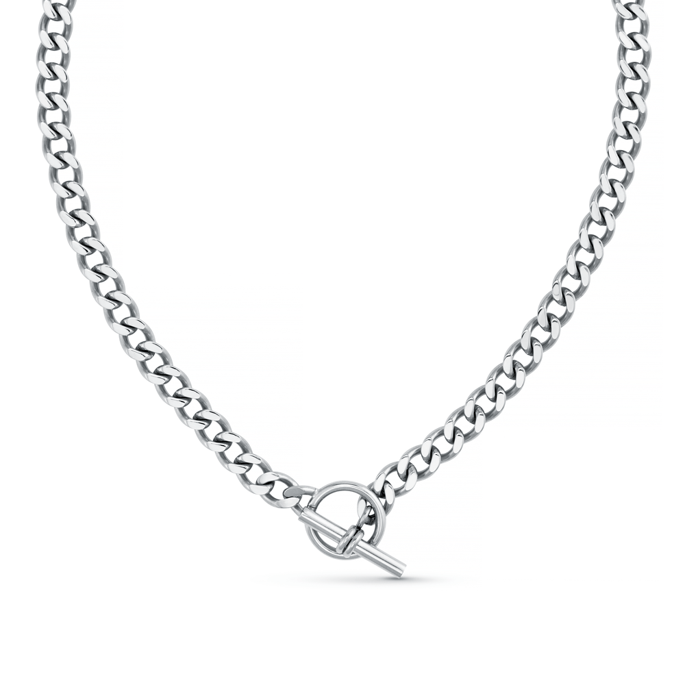 orelia LUXE Flat Curb T-Bar Necklace - Silver