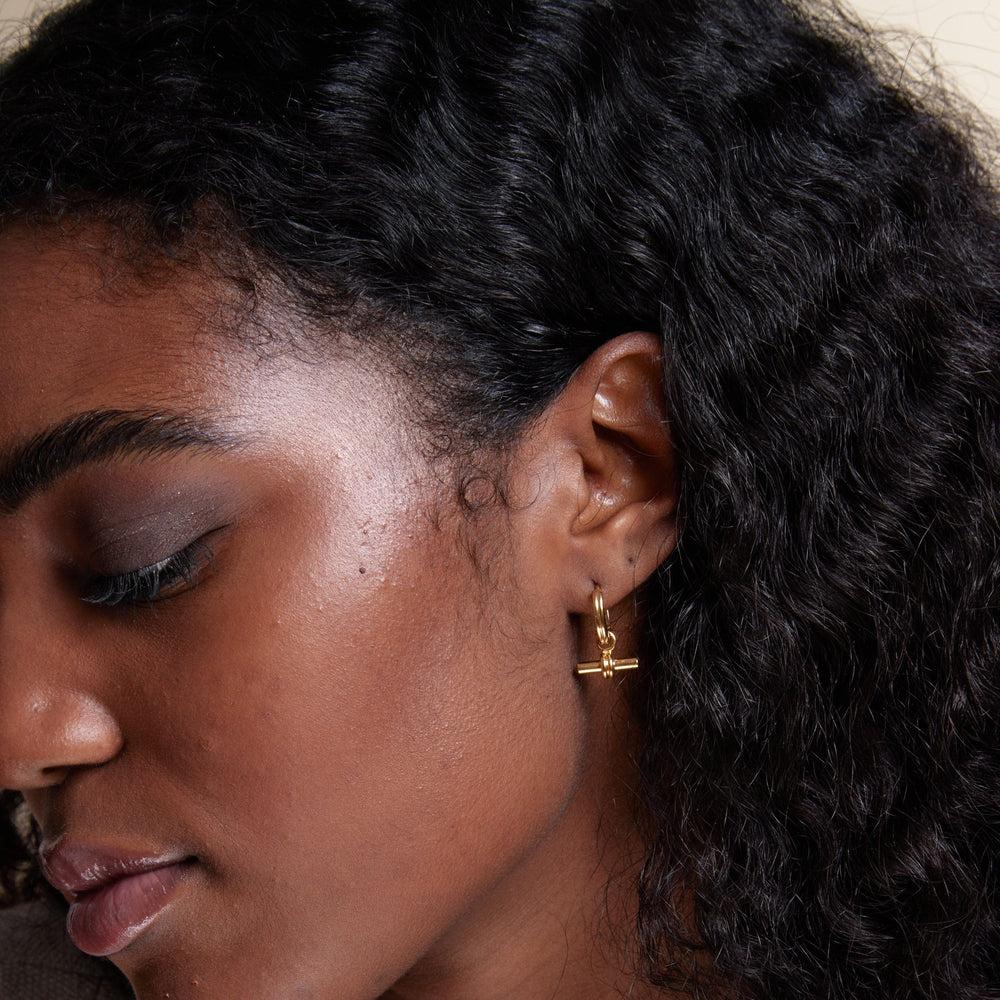 Orelia LUXE Linear T-Bar Drop Hoop Earrings - Gold