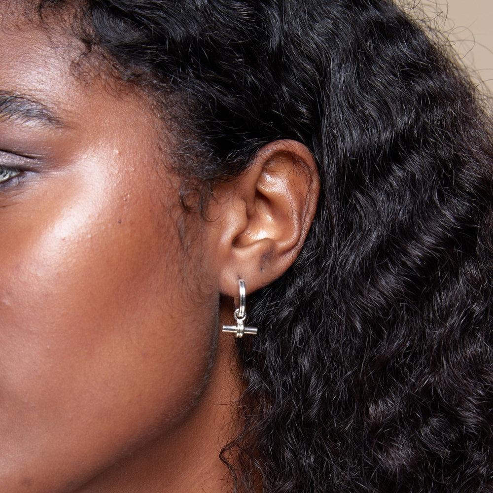 Orelia LUXE Linear T-Bar Drop Hoop Earrings - Silver