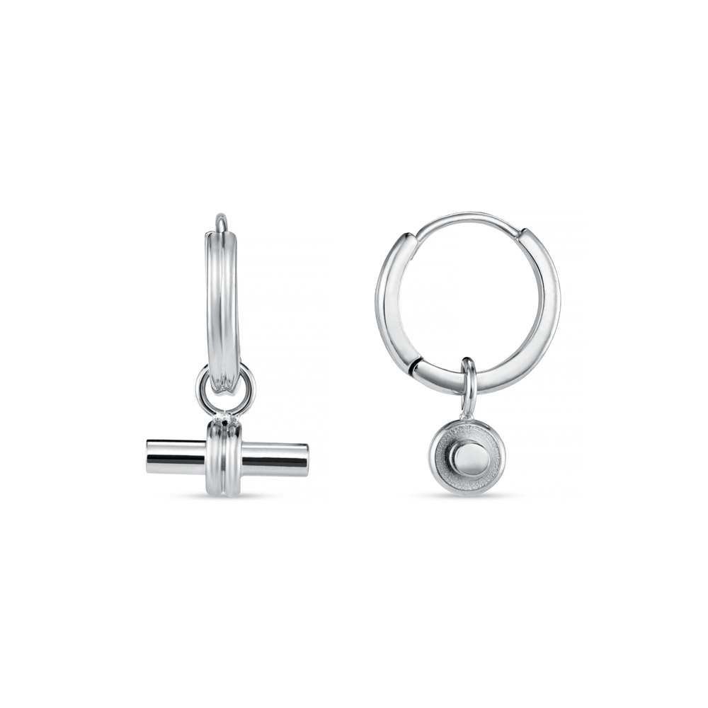 orelia LUXE Linear T-Bar Drop Hoop Earrings - Silver