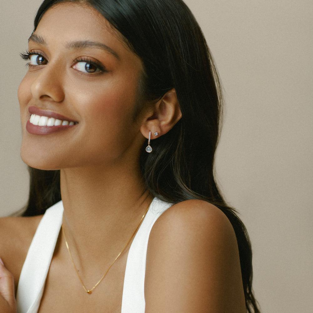 Orelia LUXE Pavé & Moonstone Huggie Hoop Earrings