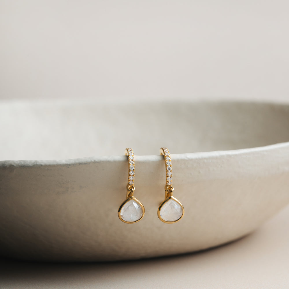 Orelia LUXE Pavé & Moonstone Huggie Hoop Earrings