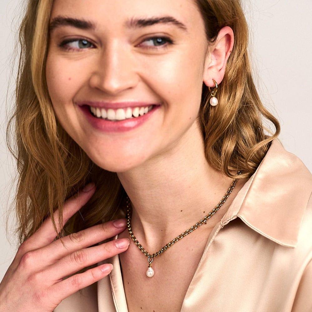 Orelia LUXE Pearl Drop Hoop Earrings