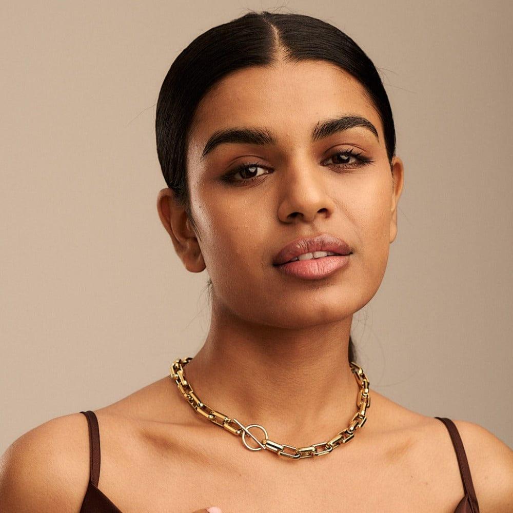 Orelia LUXE Rectangle Link T-Bar Necklace - Gold