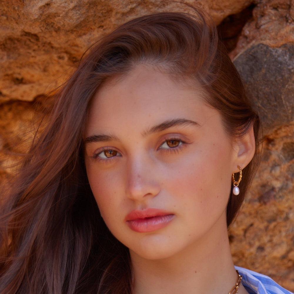 Orelia LUXE Rope Pearl Drop Hoop Earrings