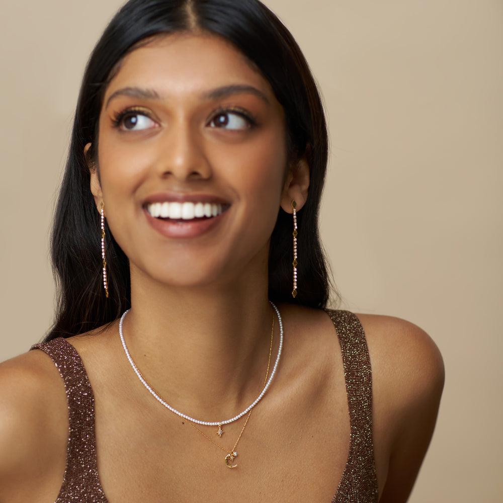 Orelia Micro Pearl & Pavé Starburst Necklace