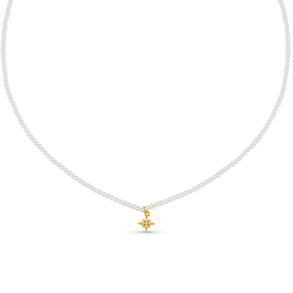 Orelia Micro Pearl & Pavé Starburst Necklace