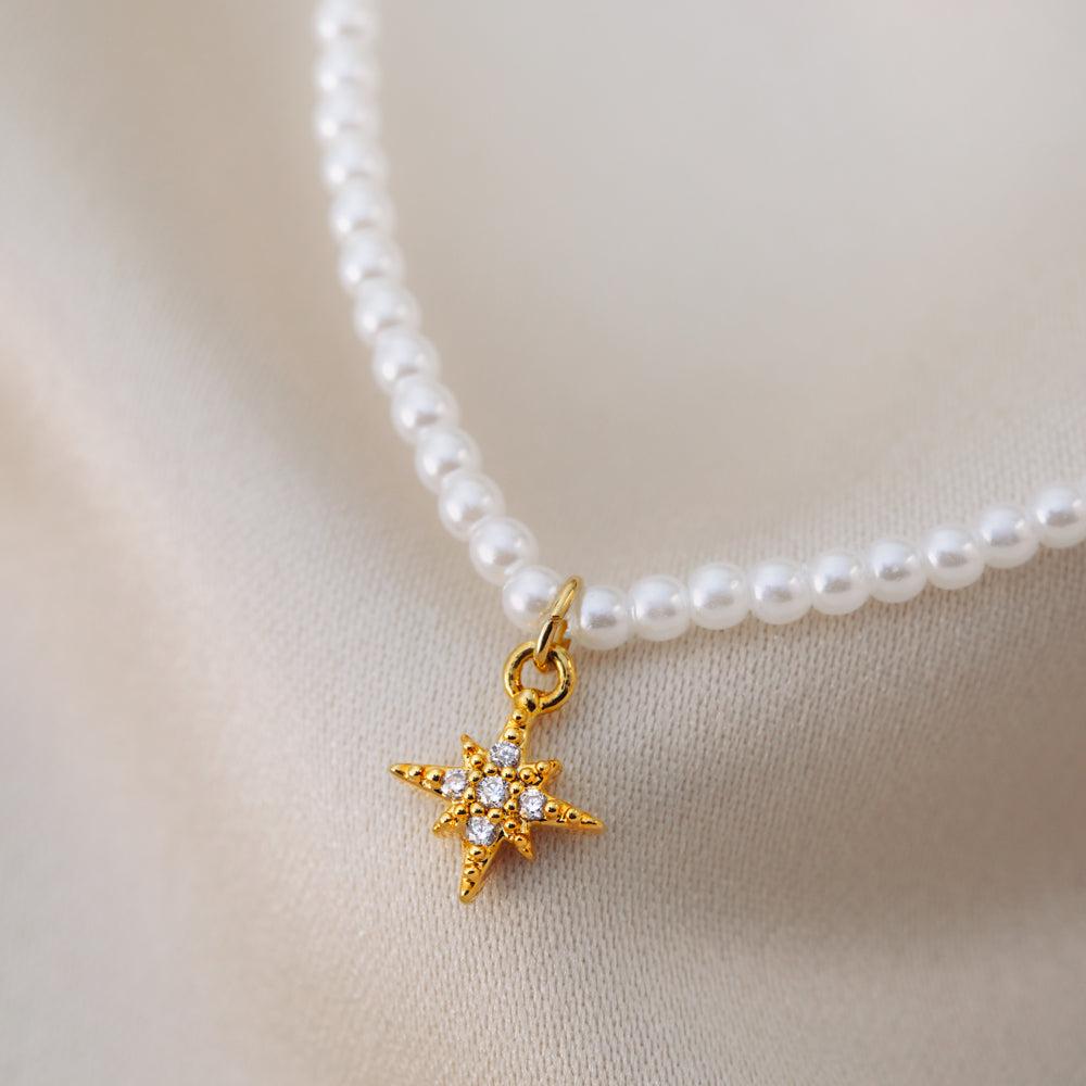 Orelia Micro Pearl & Pavé Starburst Necklace