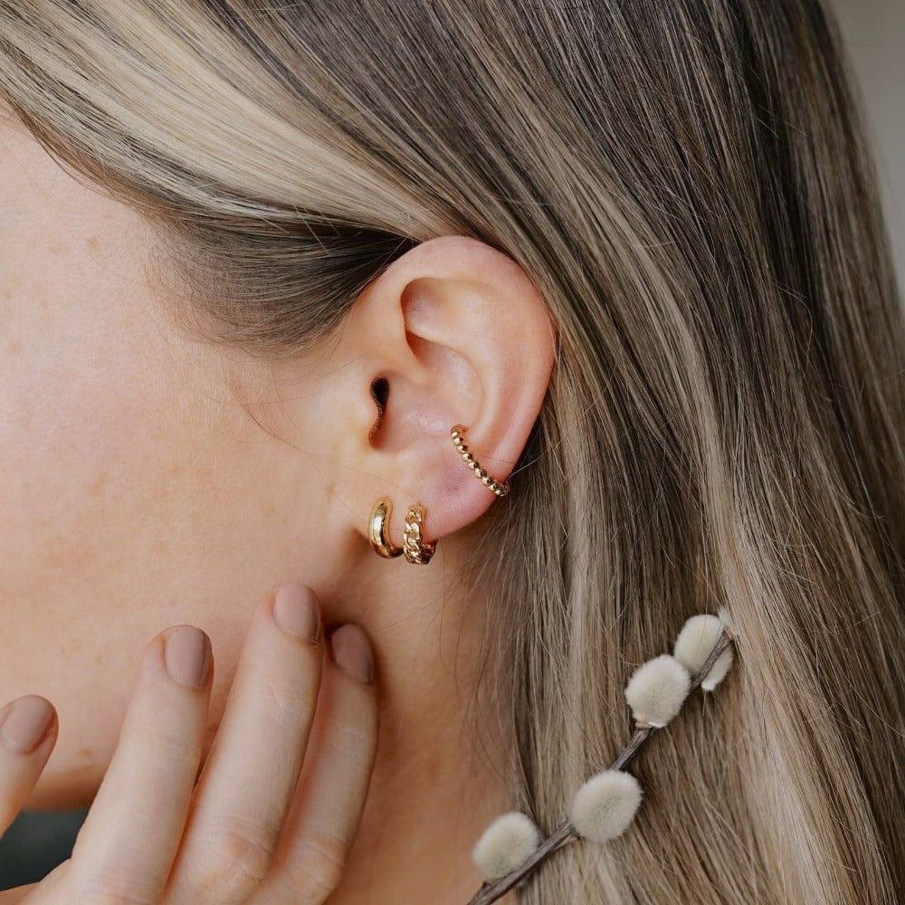 Orelia Mini Domed Clean Huggie Hoop Earrings - Gold