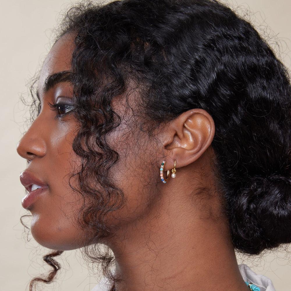 Orelia Mini Micro Pearl Drop Hoop Earrings