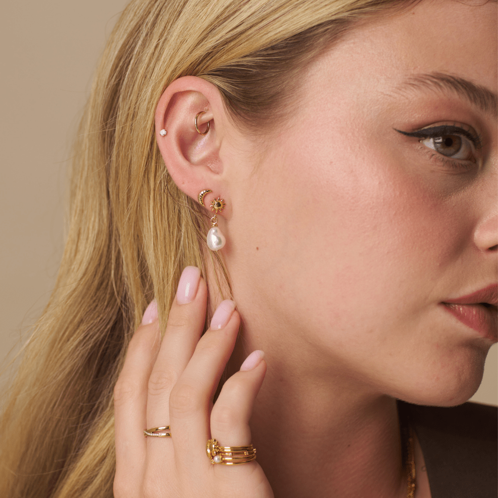 Orelia Mini Molten Sun & Pearl Drop Earrings