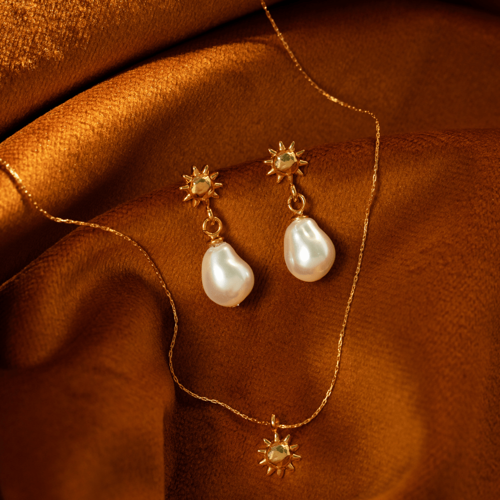 Orelia Mini Molten Sun & Pearl Drop Earrings