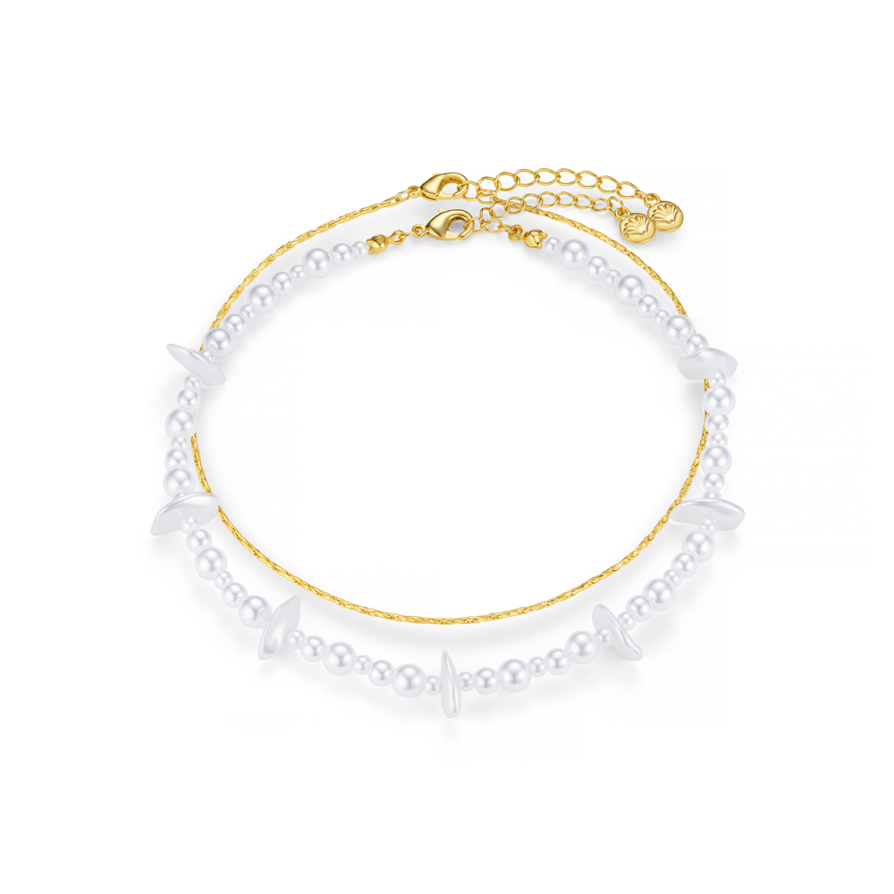 orelia Mixed Pearl & Chip 2- Row Anklet