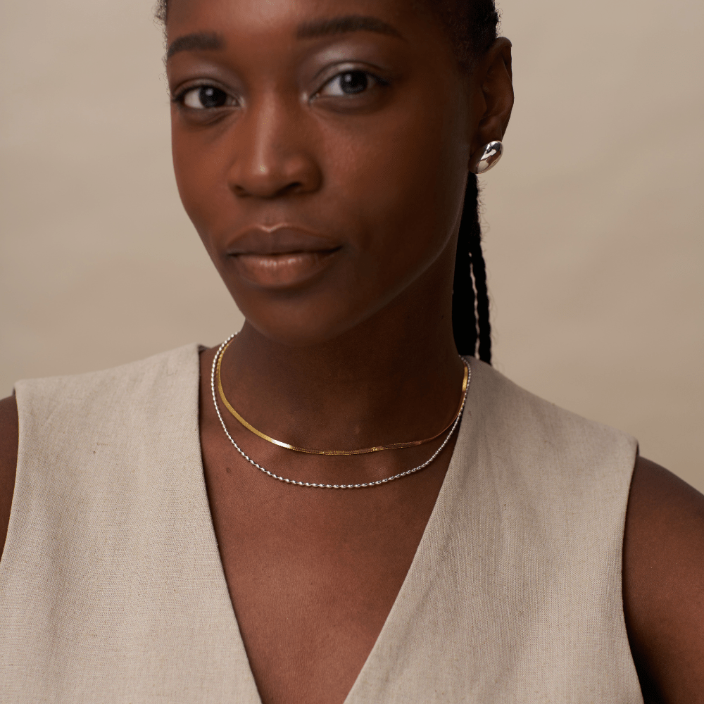 Orelia Mixed Plate Snake & Bead Chain 2 Row Necklace